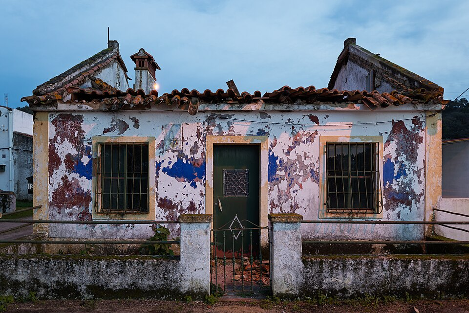A derelict house at dusk in Ponte de Sor, Portugal