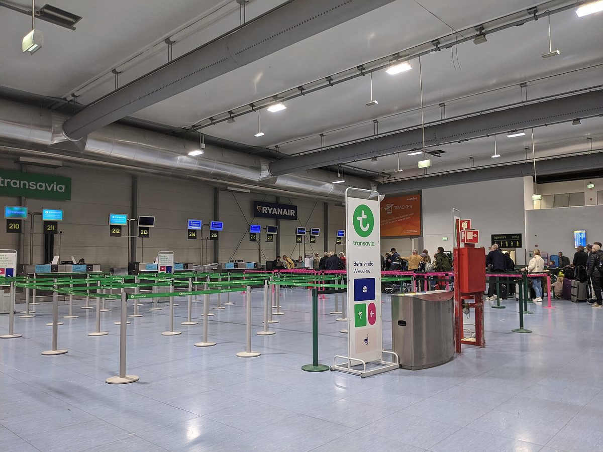 Check-in counters at Lisbon's Humberto Delgado Airport