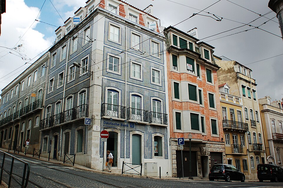 Tiled apartment buildings on a Lisbon street