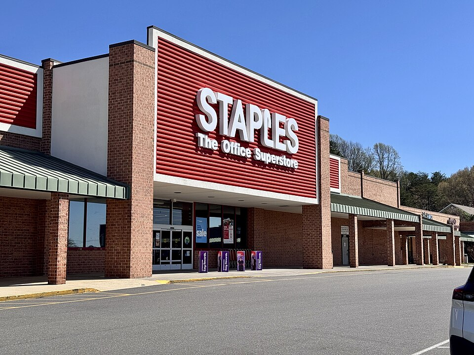 A Staples office supply store exterior